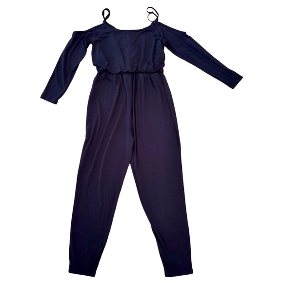 Nicole Miller Jumpsuit Women's Size M Black Open Shoulder Long Sleeve - Picture 5 of 5